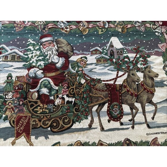 Christmas Eve Throw Santa, Sleigh, Reindeer, Afghan, Cozy Fringed Goodwin Weaver - Picture 5 of 12